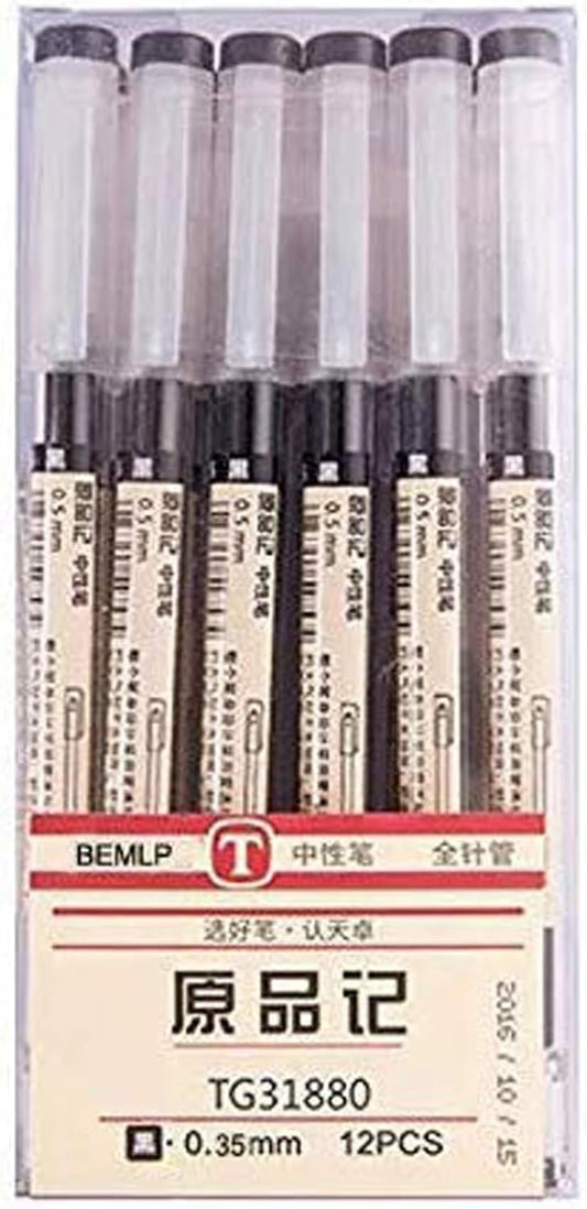 BEMLP Gel Ink Pen Extra Fine Point Pens Ballpoint Pen 0.35mm Black for Japanese Office School Stationary Stationery Supply 12 Pieces