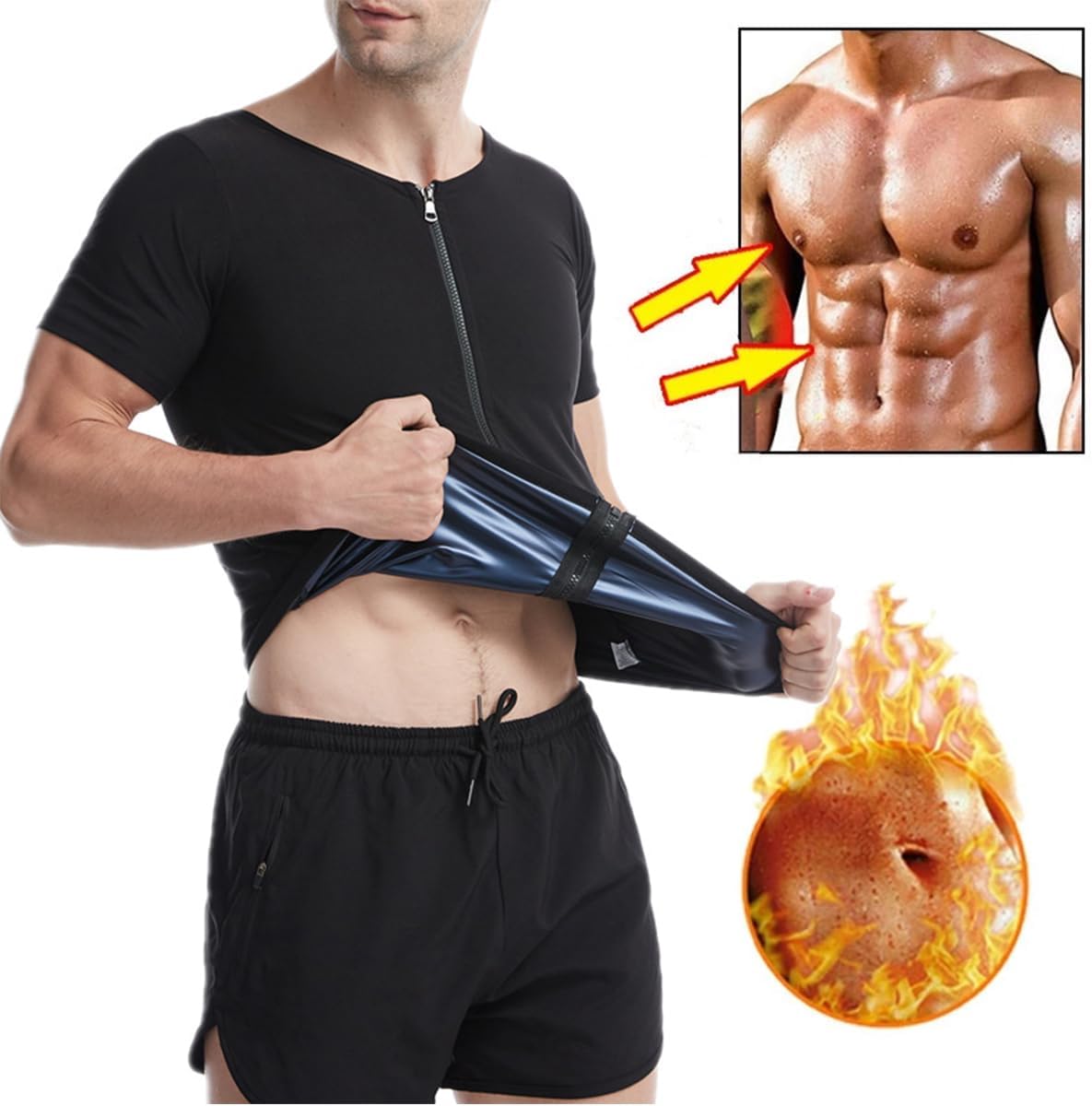 Infernowear Sauna Tech Vest Sauna Tech Vest Mens Sauna Shirt Fitness Sportswear Short Sleeve Zipper Mens