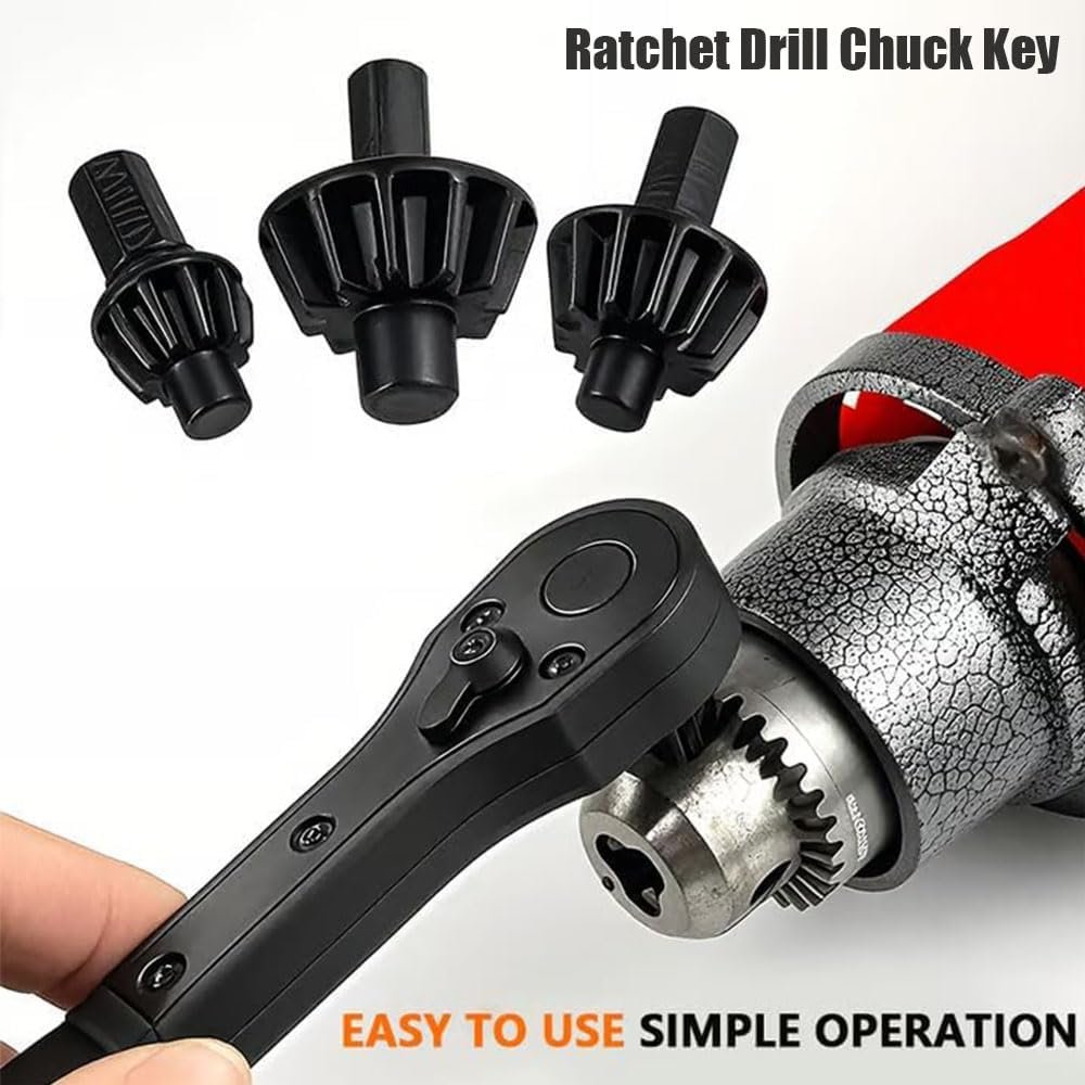 Ratchet Drill Chuck Key, Upgrade 2 in 1 Drill Chuck Ratchet Spanner, 3-in-1 D-rill C-Huck Ratchet Wrench, Universal Double Head Interchangeable Fastening Clamping Tool (2 Set)
