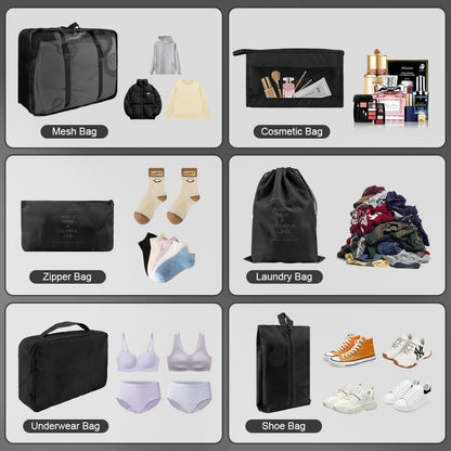 Najdeiuyt Packing Cubes - 10 Set, Black, Nylon or Polyester, Transparent Mesh Panels, Zipper Closure, Ideal for Clothing & Travel