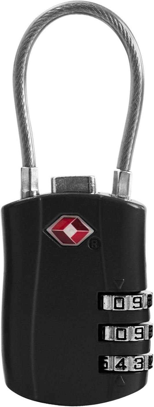 UP Security TSA Locks for Luggage, Small Padlock Combination with Cable, Luggage Locks TSA Approved, Combo Padlock with Code, for Travel Suitcase, Gym Locker, Gun Case, Backpack Zipper, Black, Modern