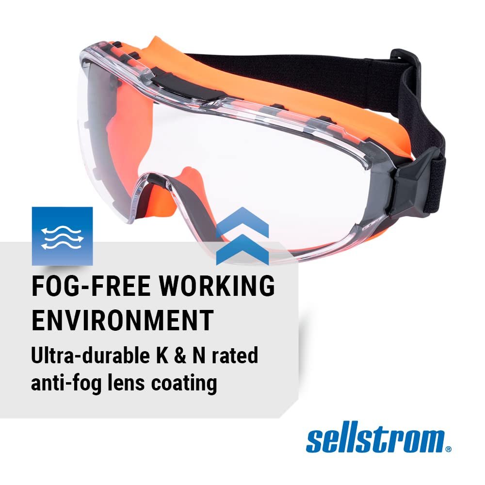 Sellstrom GM510 Safety Goggles - Anti-Fog, Anti-Scratch Eye Protection Goggles for Men & Women - FR Strap, Fits Over Most Glasses, ANSI Z87.1 - Clear Lens