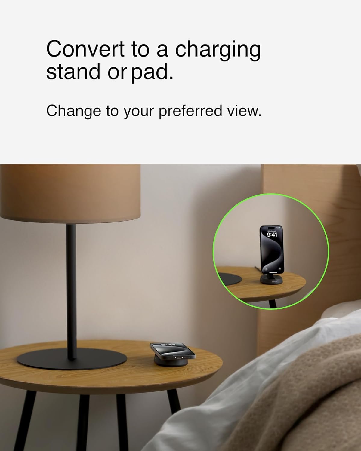 Belkin BoostCharge Pro 15W Convertible Magnetic Charging Stand, MagSafe-Compatible Fast Qi2 Charger for Apple iPhone 16/15/14/13 Series, Apple AirPods Pro, & More - Black