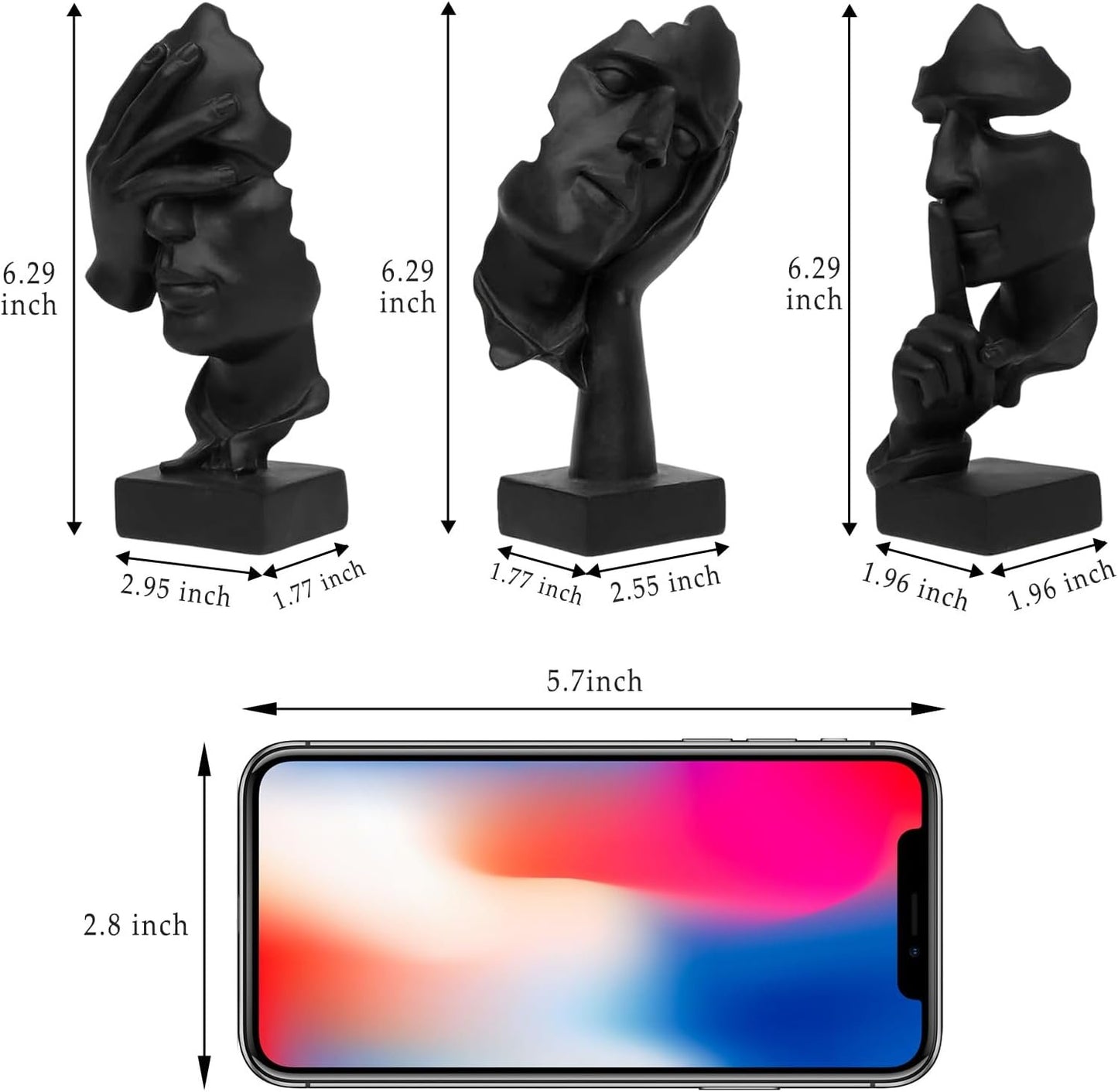 aboxoo 3 Pcs Thinker Statue, Silence is Gold Abstract Art Figurine,No Hear No See No Speak,Modern Resin Sculptures Decorative Objects Home Decor for Living Room,Office Bookshelf,Desktop(Black)