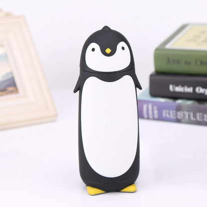 Penguin Shape Water Bottle, 300ML Capacity Portable Cute Cartoon Penguin Thermal Glass Water Bottle Double Layer Mug Travel Drinking Cup Ideal for Home School Travel Use (Black)