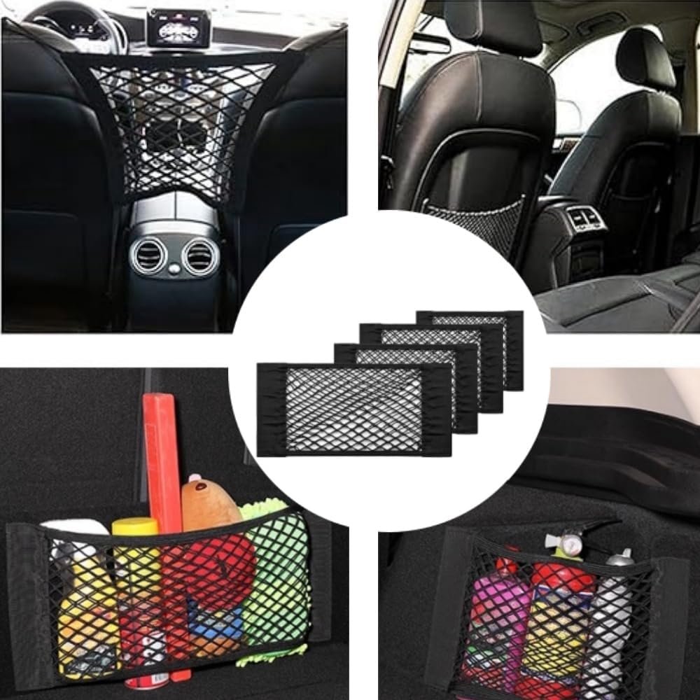 Naisfei Car Storage Net, 4 Pack Mesh Organizers Net, Universal Mesh Cargo Net,Wall Sticker Organizer Pouch Bag Storage Mesh Net for Car Trunk Storage Add On Organizers for Car Truck(25-50cm)