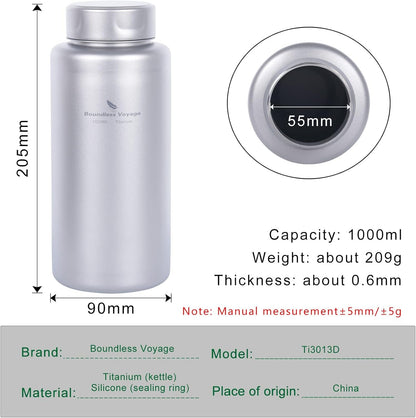 Boundless Voyage Titanium Water Bottle 1 Liter Single-layer Sports Bottle Ultralight Leakproof Drinkware for Outdoor Camping Hiking