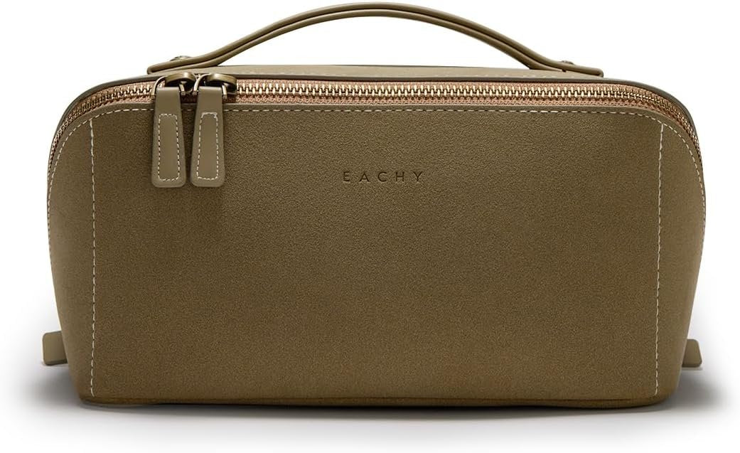 EACHY Makeup Bag, Large Capacity Cosmetic Bags for Women, Portable 180° Wide-Open Flat Toiletry Bag Travel Makeup Bag with DPremium Suede Makeup Bag with 180° Wide-Open Flat Designivider and Handle