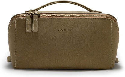 EACHY Makeup Bag, Large Capacity Cosmetic Bags for Women, Portable 180° Wide-Open Flat Toiletry Bag Travel Makeup Bag with DPremium Suede Makeup Bag with 180° Wide-Open Flat Designivider and Handle