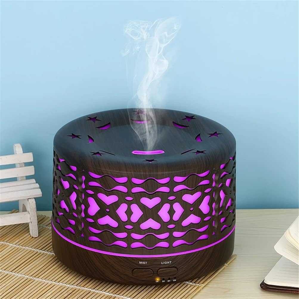 SARE HOME Aroma Essential Oil Diffuser 500ML Air Humidifier Wood Grain Aromatherapy Ultrasonic Cool Mister with And Remote Control 7 Color LED Light (A)