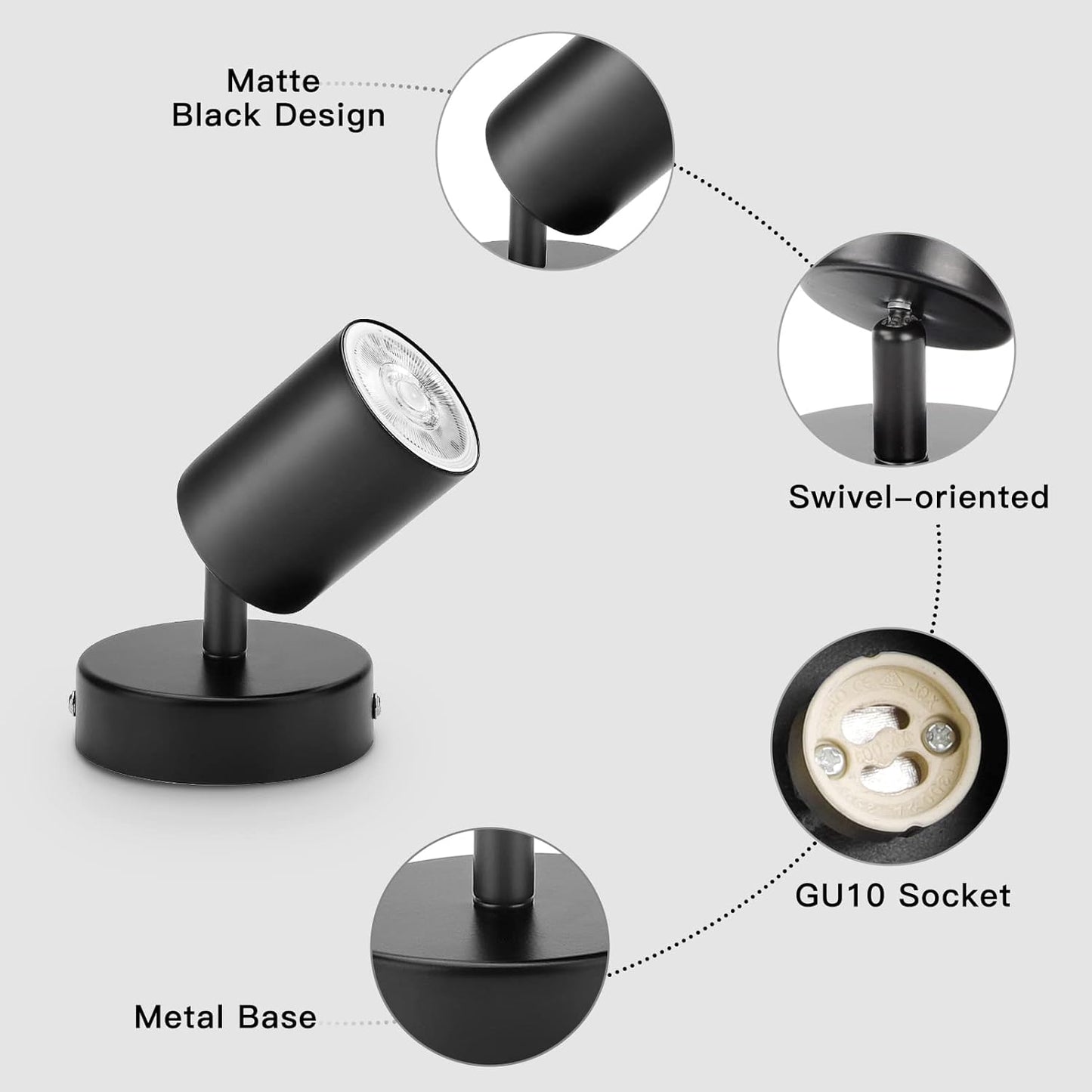 TaFiCo GU10 Ceiling Spotlight LED 2 x 1 Bulb - Ceiling Light Spotlight Black Swivelling - Wall Spot Indoor for Kitchen Living Room Bedroom Hallway (Bulb Not Included)
