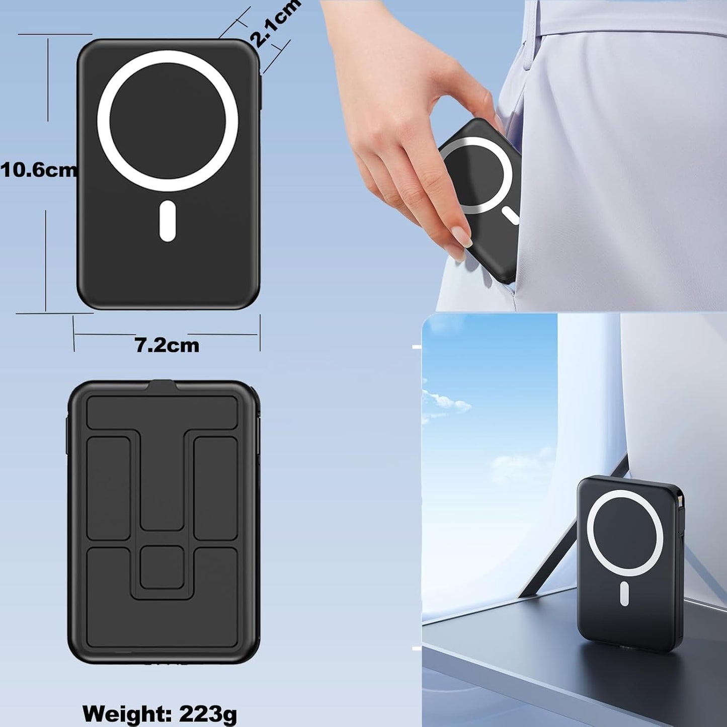 for Magsafe Battery Pack, 10000mAh Magnetic Power Bank 22.5W PD Fast Charging with USB-C Cable LED Display Wireless Portable Charger for Magsafe with Stand for iPhone 16/15/14/Pro Max