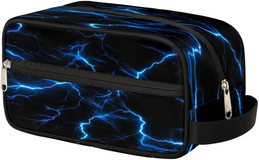 Blue Lightning Bolt Hanging Toiletry Bag,Travel Hygiene Kits for Boys Mens,Waterproof Makeup Carry-on Bags,Cosmetic Bag,TSA Approved Shave Dopp Kit for Toiletries Shower Bathroom Accessories Gifts,