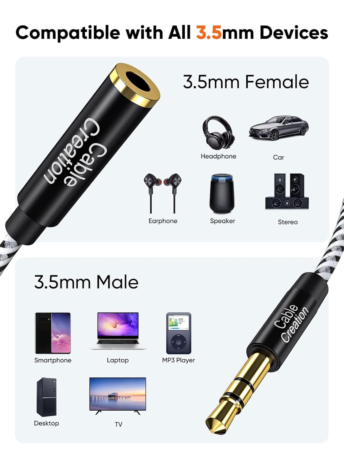 3.5mm Headphone Extension Cable, CableCreation 3.5mm Male to Female Stereo Audio Cable Adapter with Gold Plated Connector, 15 Feet