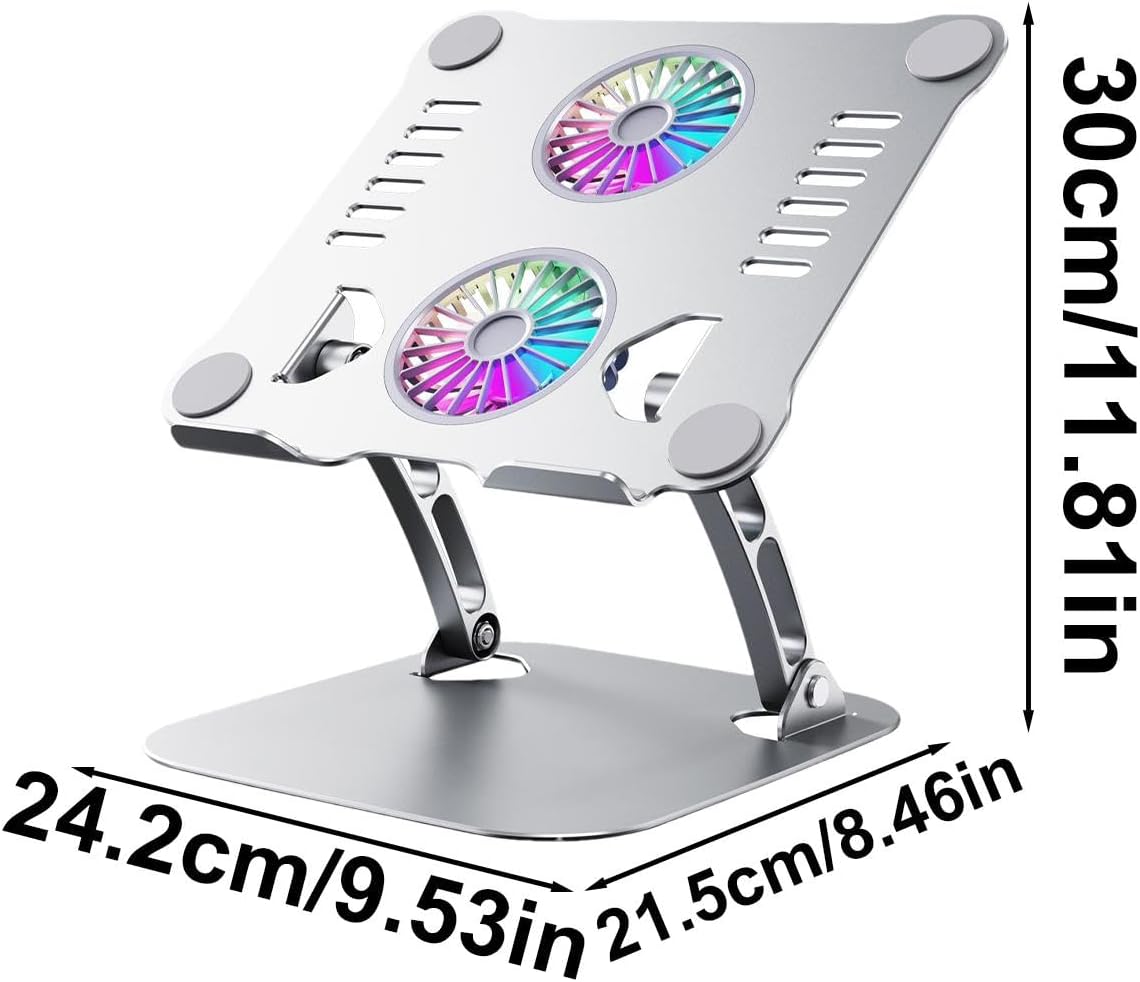 Laptop Cooling Pad, Lifting Laptop Metal Cooling Pad, Adjustable Height Laptop Stand with Double Fan, Ergonomic Foldable Laptop Cooling Pad for Desk Table