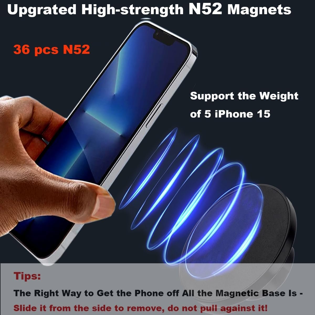 Rigdance Magnetic Phone Mount Base for MagSafe and 17mm (0.67") Ball Mounts, Phone Car Mount Accessory [Upgrated Stronger Magnets]