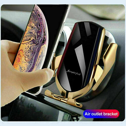 Qi Wireless Charger Car Mount Phone Holder Rack Automatic Clamping Smart Sensor (Black)