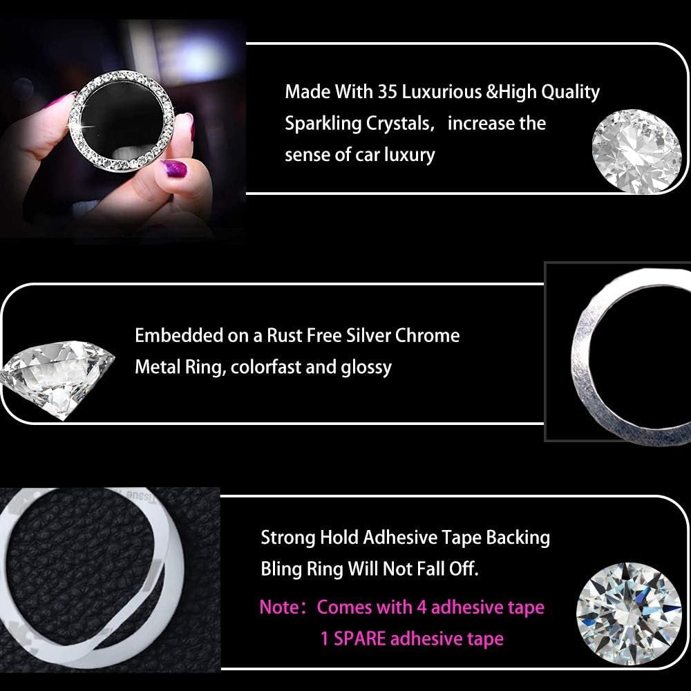 Anourney Silver Bling Crystal Rhinestone Car Decal, Emblem Sticker, Girly Car Interior Accessory Decoration for Push to Start Button Cover, AC Control Knob, Car Shift Cover