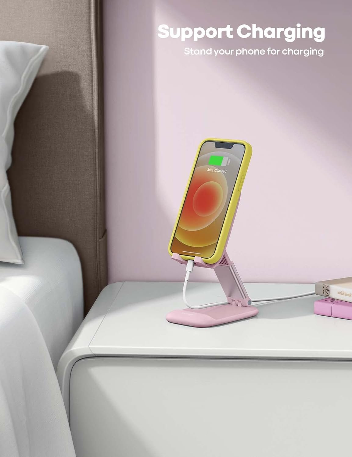 Lamicall Pink Phone Stand, Pink Desk Accessories - Rose Gold Pink Office Cell Phone Holder, for Desks, Desktop, Office Desk Accessories, Decor for Women, for iPhone, 4-8'' Phone