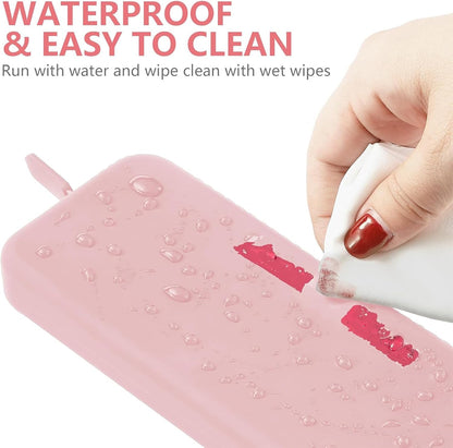 Travel Makeup Brush Holder, Silicone Bag to Protect Make up Accessories for Daily, Work or Gift (Pink)
