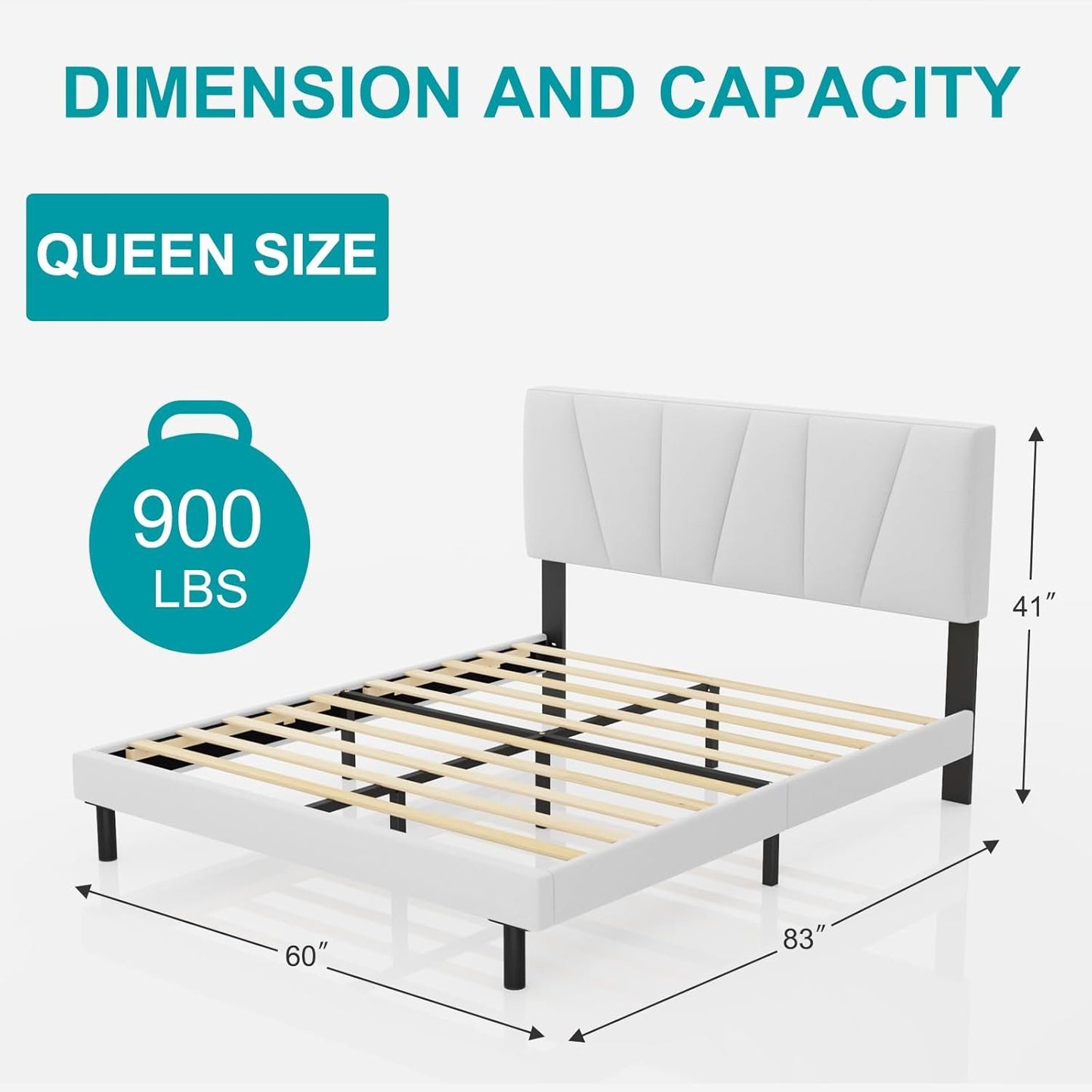 Queen Bed Frames with Upholstered Headboard,Linen Fabric Wrap,Strong Steel and Wooden Slats Support,No Box Spring Needed,Non Slip and Noiseless,Easy Assembly, Queen White Bed