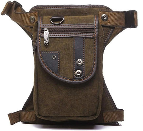 Canvas Waist Pack Motorcycle Drop Leg Bag for Men Women Tactical Military Bike Bicycle Riding Cycling Outdoor Travel Sports Hiking Climbing Thigh Pouch Fanny Pack Pocket Coffee