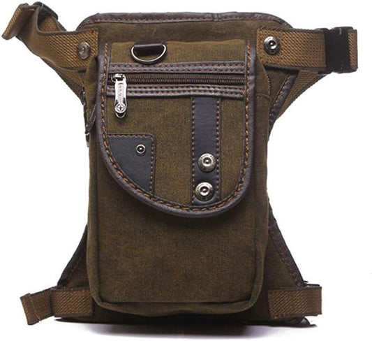 Canvas Waist Pack Motorcycle Drop Leg Bag for Men Women Tactical Military Bike Bicycle Riding Cycling Outdoor Travel Sports Hiking Climbing Thigh Pouch Fanny Pack Pocket Coffee