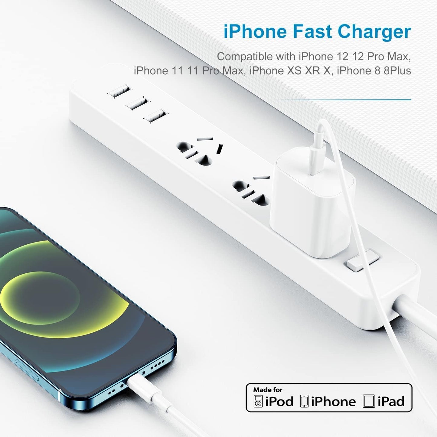 Apple MFi Certified iPhone Fast Charger, 20W PD USB C Wall Charger Block with USB C to Lightning Cable 6ft Super Charger iPhone Compatible with iPhone 14/14 Plus/13 Pro Max/12/12 Pro/11/iPad-1 Pack