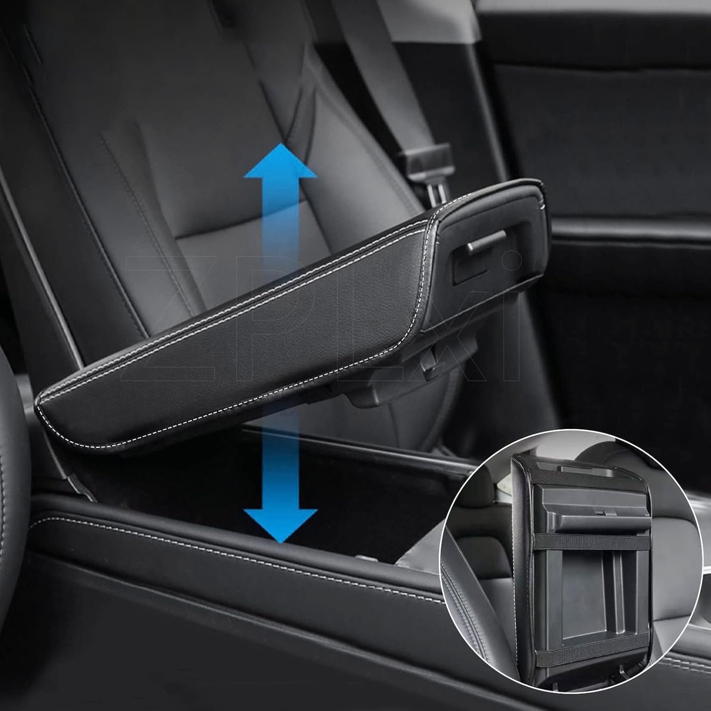 Armrest Cover for Tesla Model 3 Highland Model Y 2024-2017, PU Leather Center Console Arm Rest Anti-Scratch Protector Pad, Non-Slip Interior Accessories for Tesla Model 3 2024 (Black)