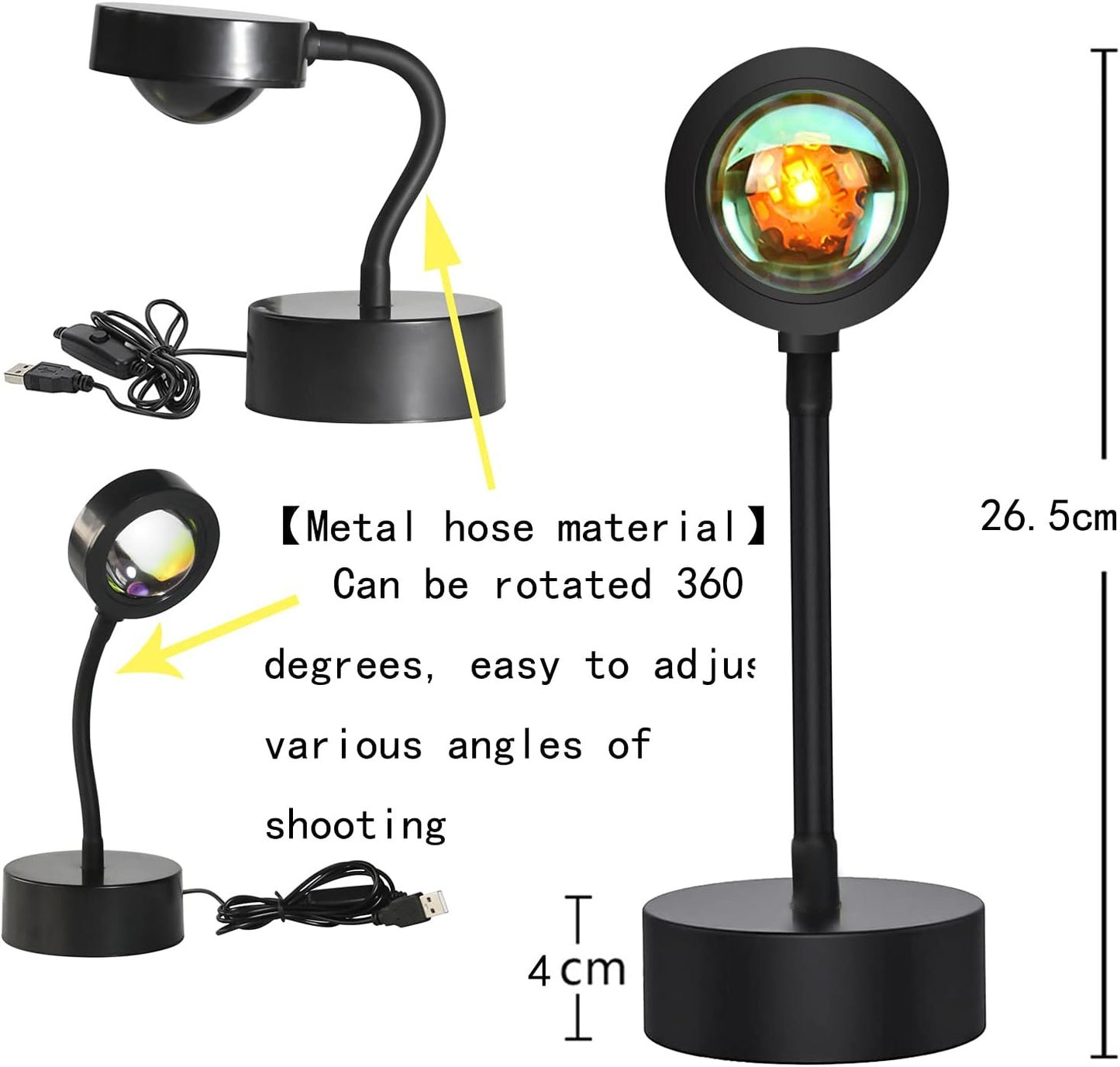 LEKEONE Sunset Projection Lamp Led Light, Romantic Visual Mood Lighting Lamp, 360 Degree Rotation, Modern Floor Stand Night Light for Photo Background Bedroom Home Party (Red)