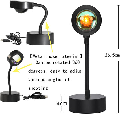 LEKEONE Sunset Projection Lamp Led Light, Romantic Visual Mood Lighting Lamp, 360 Degree Rotation, Modern Floor Stand Night Light for Photo Background Bedroom Home Party (Red)