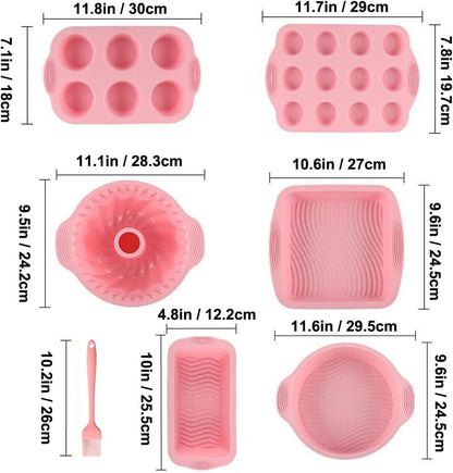 Acidea Nonstick Silicone Bakeware Set, 7pcs Baking Cake Pan, Economical BPA Free Heat Resistant Bakeware Suppliers Tools Kit with Silicone Brush for DIY Loaf Bread Cheesecake Pizza Cupcake Muffin