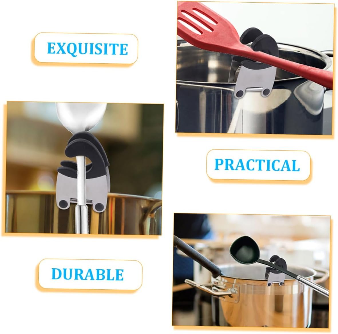 4Pcs Anti-Scald Side Clip Pot Spoon Holder Clips Pot Clips Silicone Ladle Holder Kitchen Spoon Holder for Pot Spoon Rest for Home Pot