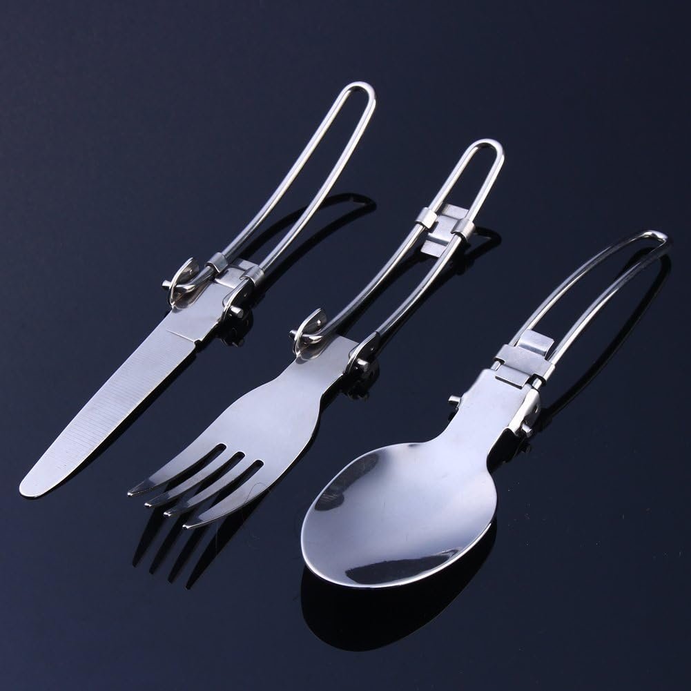 Camping Utensils, Stainless Steel Portable Camping Picnic Folding Cutlery Set with Bag for Outdoor Camping Backpacking Travel Lunch