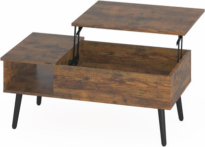Ufurniture Lift Top Coffee Table with Hidden Storage, Gas Lift Tabletop Dining Table with Storage Shelf for Home Living Room, Office, Walnut