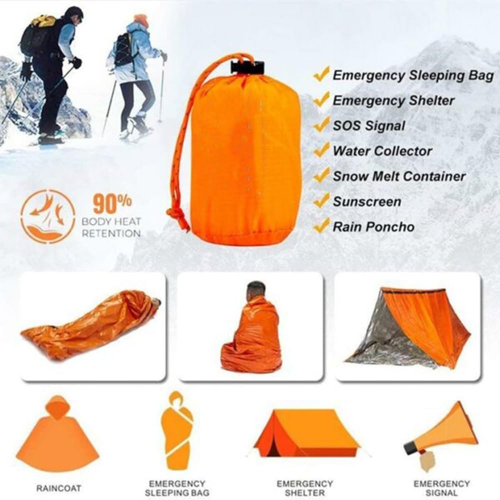 Sierra Madre Emergency Sleeping Bag, 84"X36" Waterproof Sierramadre Emergency Sleeping Bags for Survival, Pocket Size Survival Blanket, Thermal Bivy Sack for Outdoor Camping, Hiking
