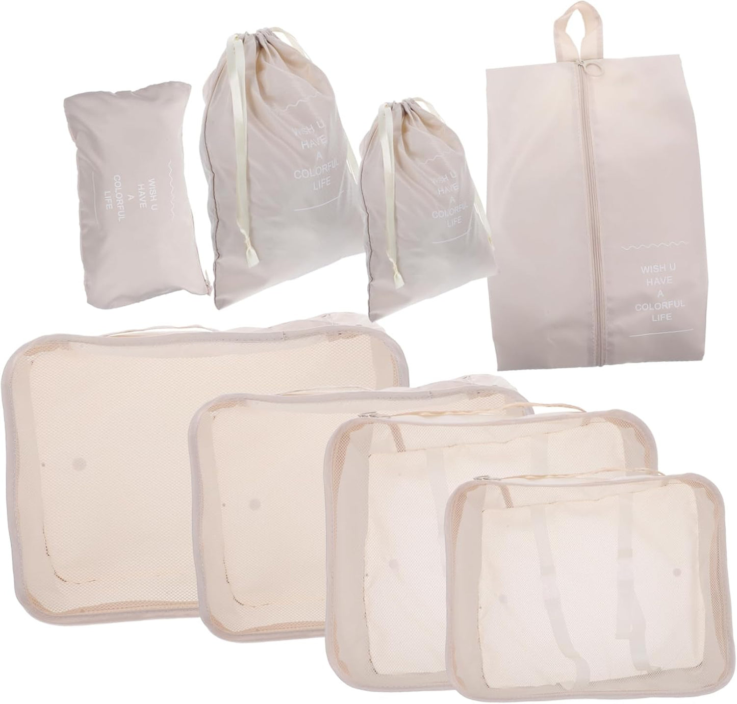 ANDRESLAD Travel Packing Cubes Storage Bags Set of Polyester Mesh Lid Space-saving for Suitcase Organization