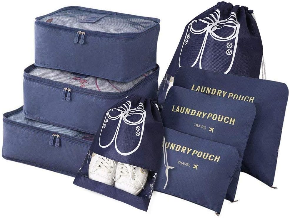Vicloon Travel Suitcase Organizer Set 6/8 Pieces, Cube Storage Bags, Waterproof Separators Pouches Travel Organizer, Travel Organizer for Clothes, Shoes, Cosmetics Packing Cubes
