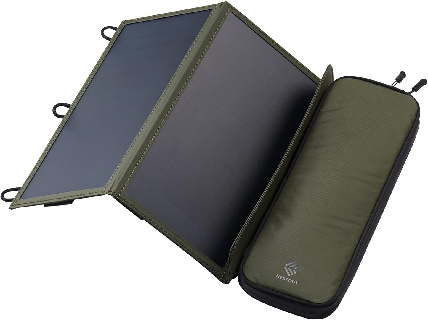 ELECOM NESTOUT Portable Solar Panel, Dual USB-A Ports, 14W Power Generation Charger for Phone Camping, Durable Water-Resistant Ripstop Nylon, Foldable Lightweight, Adjustable Stands (2-Panel)