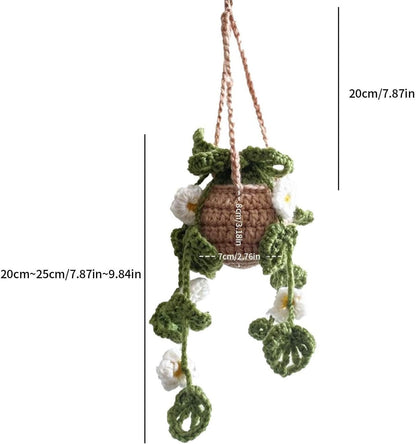 Crochet Hanging Plant for Car - Cute Car Accessories, Crochet Potted Plants, Car Hanging Accessories, Handmade Knitted Rear View Accessories Car Interior Aesthetic