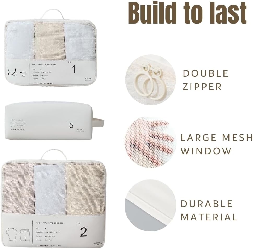 Packing Cubes for Travel, 8 Pcs Lightweight Travel Bags With Vacuum Storage Bags Luggage Organiser Travel Cells Packing Cells White