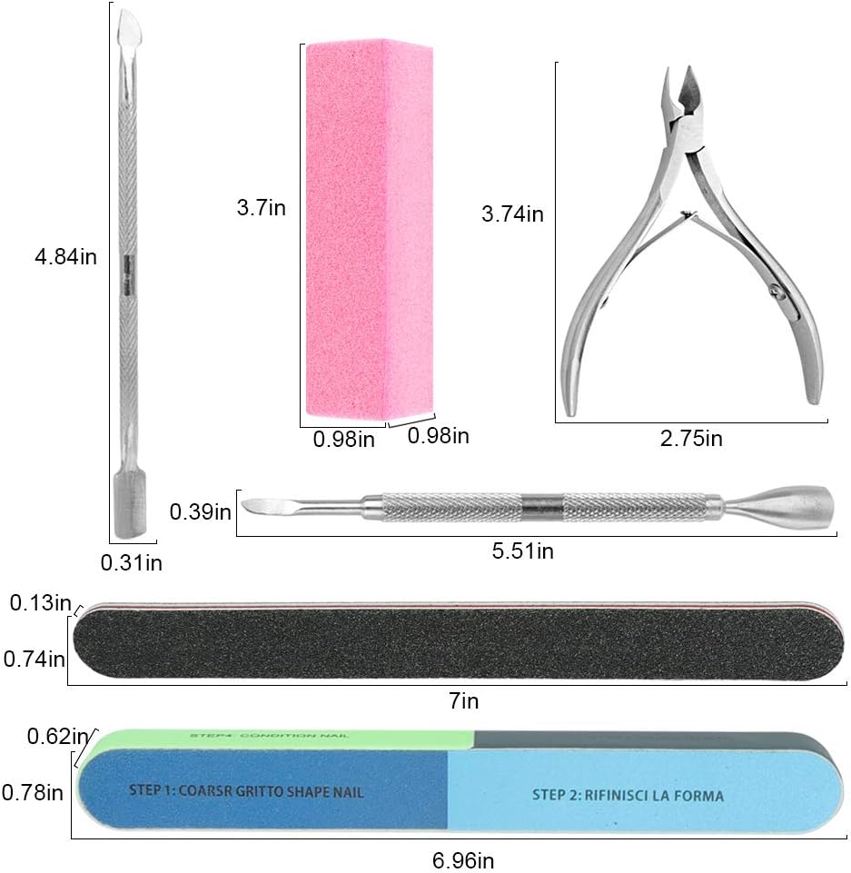 WOVTE Nail File Set, 11 Pcs Nail Files & Buffer Block, Fine Grit, White, EVA Material, Comes with Cuticle Nipper & Pusher