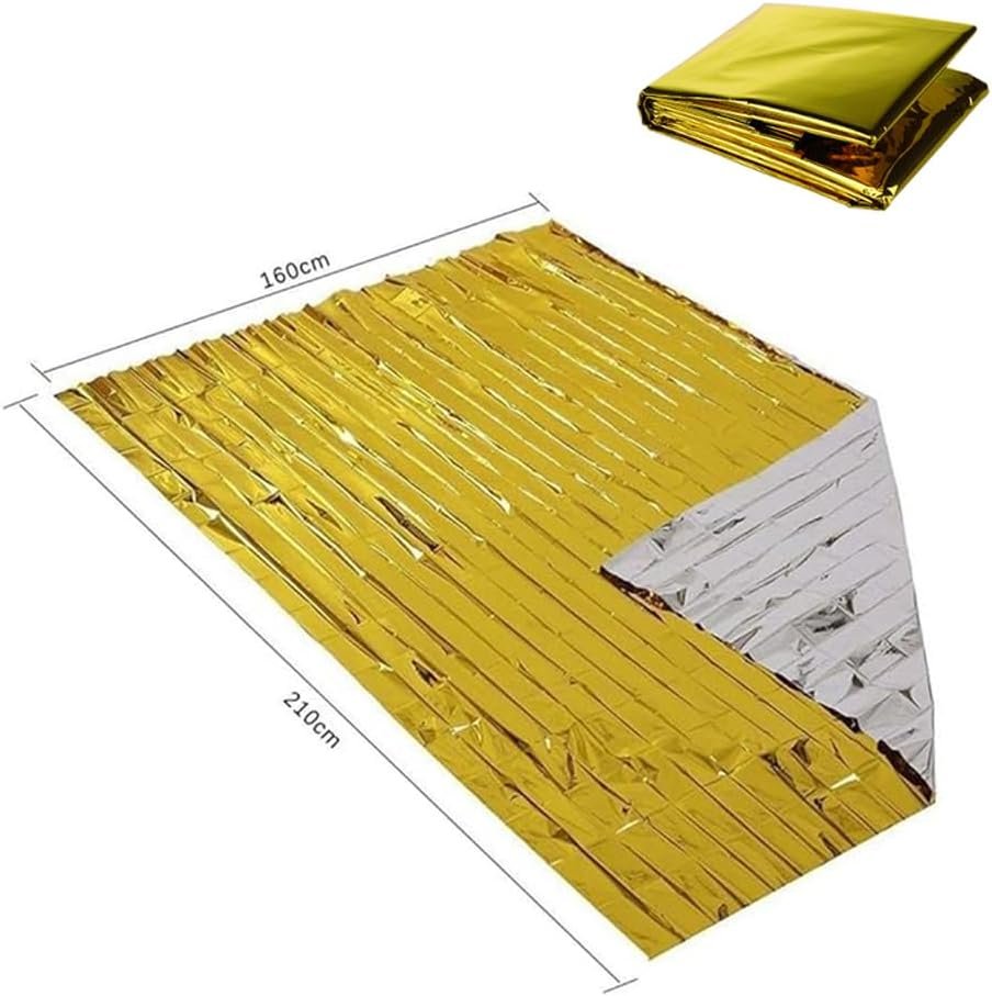 6 Pack Survival Blanket Outdoor Emergency Blanket Supplies, Emergency Blankets Mylar Thermal Blanket, Gigantic Space Blanket Survival Blankets Heavy Duty Camping Gear,Bug Out Bag (One Sided Gold)