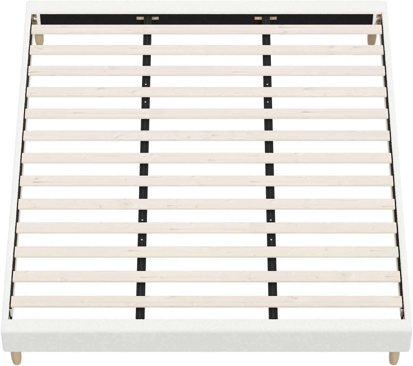 OIKITURE Bed Frame with Wooden Slats, Metal Bed Frame with Boucle Fabric Covers, Platform Bed Base King Size for Bedroom Home Decor, King Bed Frame Home Furniture