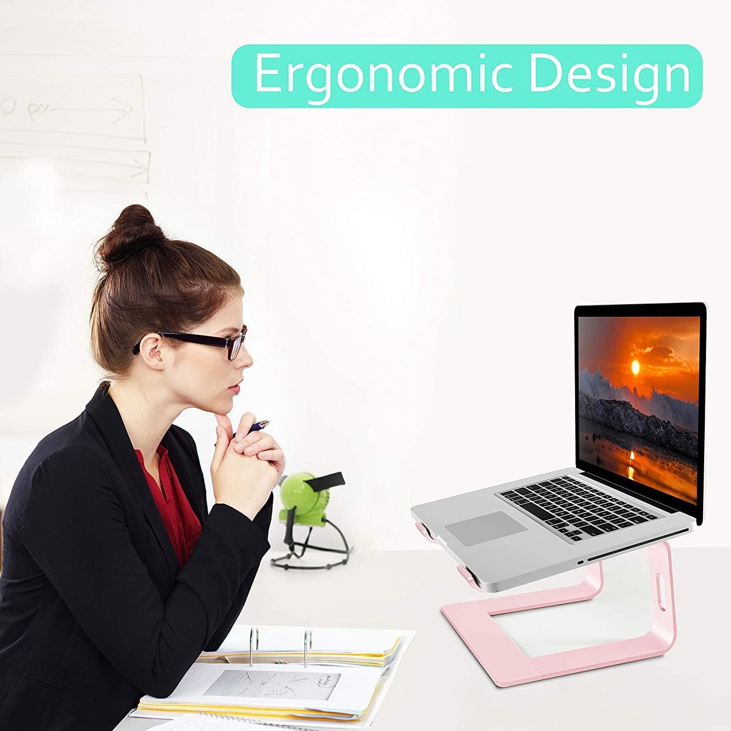 Orionstar Laptop Stand Portable Aluminum Laptop Riser Compatible with Mac MacBook Air Pro 10 to 15.6 Inch Notebook Computer, Detachable Ergonomic Elevator Holder, Rose Gold