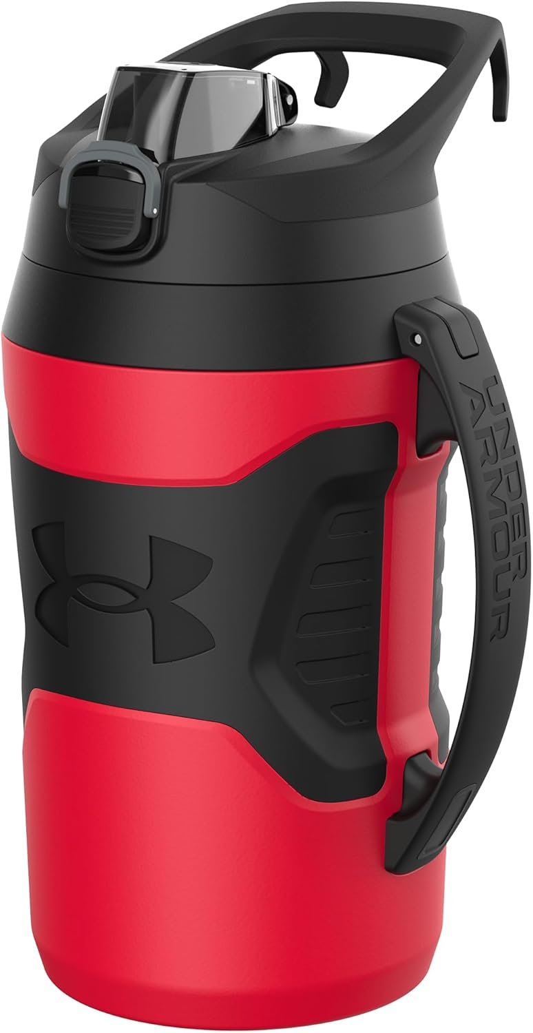 Under Armour Sports Water Jug, 64oz Insulated Water Bottle w/Handle, Half Gallon, Fence Hook, Leak Resistant, Baseball, Football & More