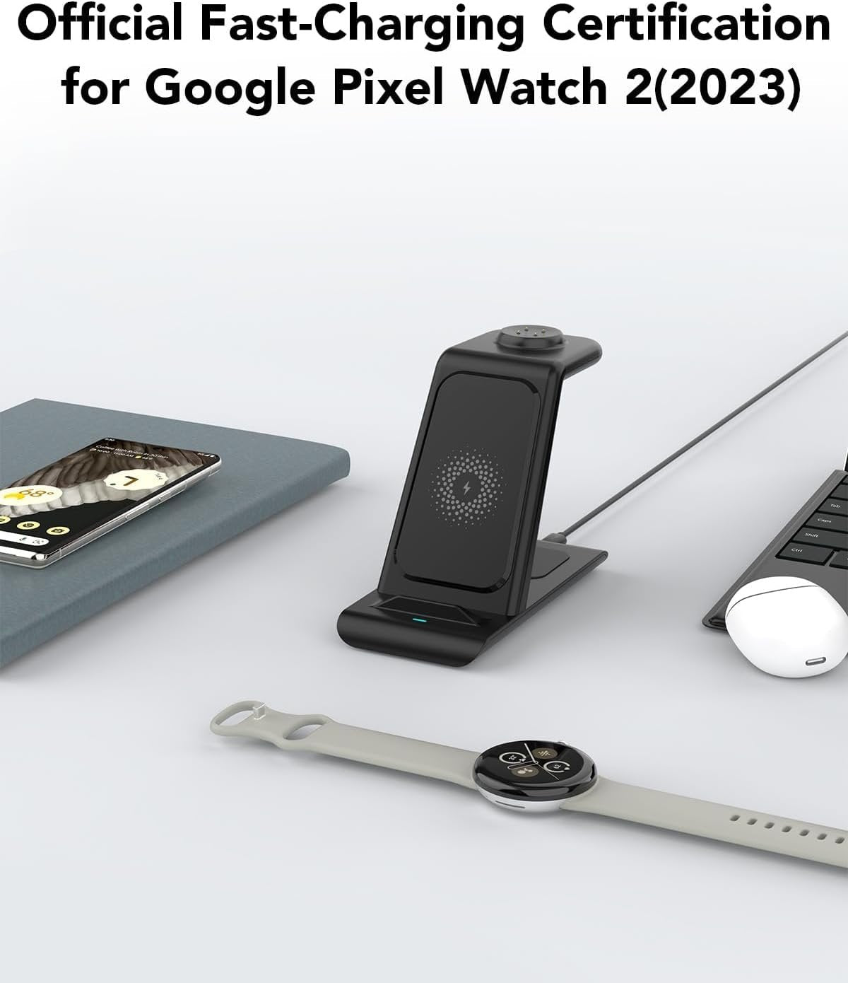 Upgraded 3 in 1 Wireless Charger Compatible with Google Pixel Watch 3/2, Pixel 9 Pro XL/9/8/7/7A/6 Pro, Pixel Buds Pro/2, Wireless Charging Station for Multiple Devices (Not for Pixel Watch 1)