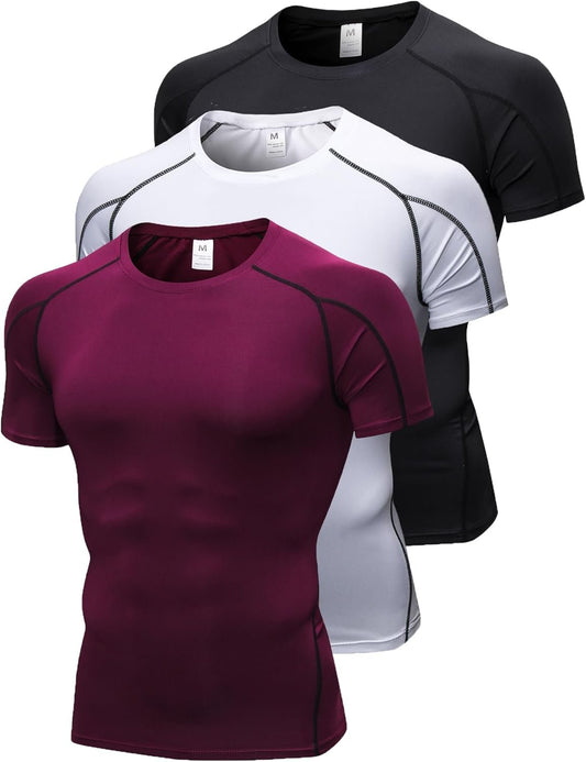 Queerier Men's Compression Baselayer T- Shirt Athletic Fitness Cool Dry Wicking Short-Sleeve Tops