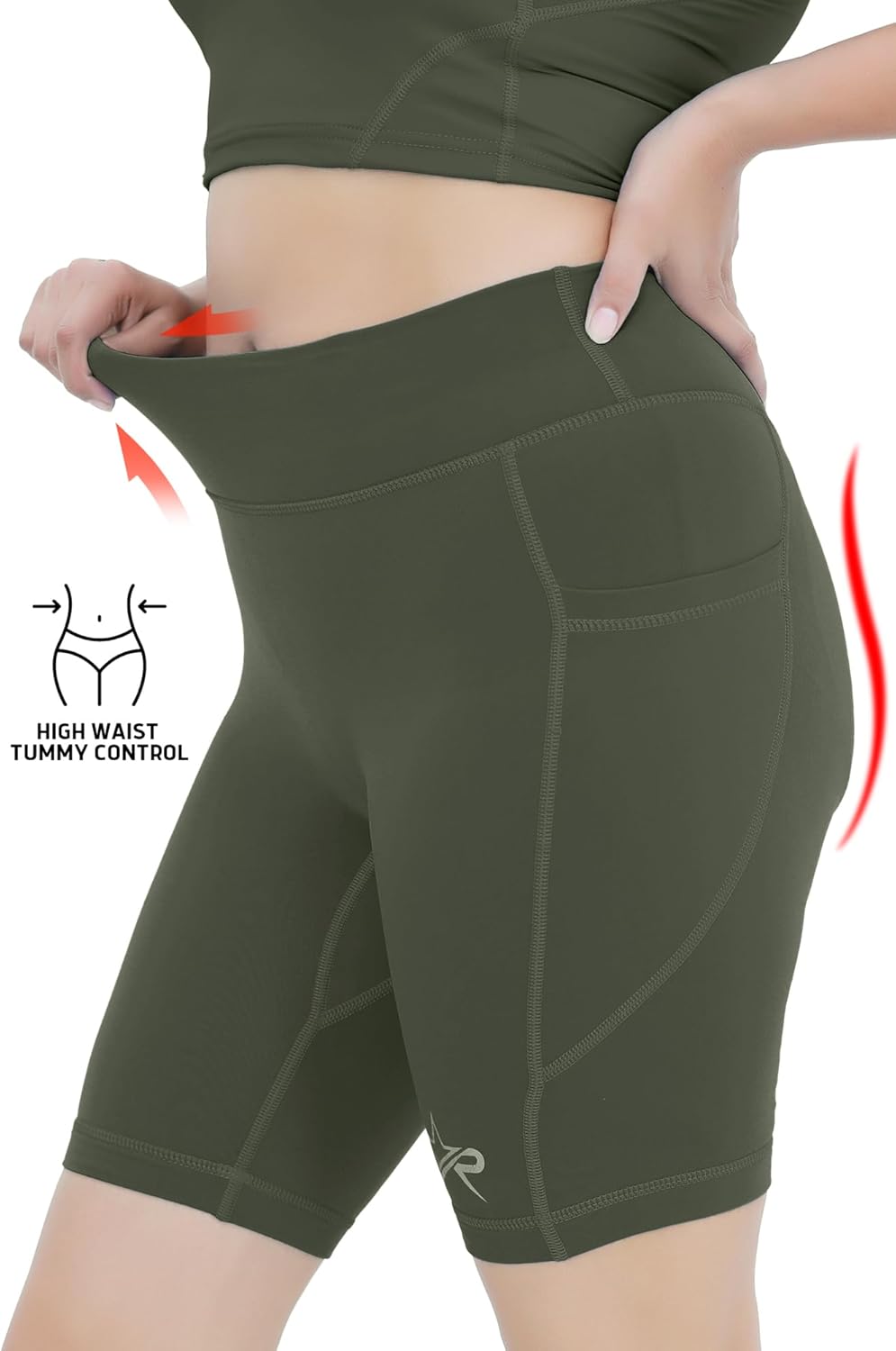Starforce Apparel Women’s Yoga Shorts Mid Waisted - Tummy Control, Gym Workout, Non See-Through Running Shorts with Side Pockets