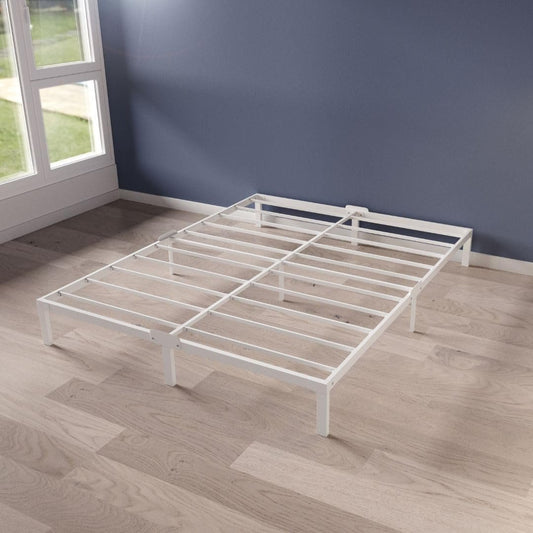 Dreamzie Queen Bed Frame Metal - 14 inch Platform Bed Frame Queen - White - for Double Beds - Sturdy, Easy Assembly, Large Storage Area